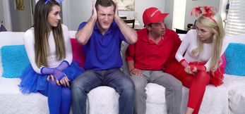 Wild Foursome: Stepdaughters Share Cock With Dad’s Friends