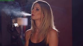 Rebecca Leah smoking all white 100s in black gloves