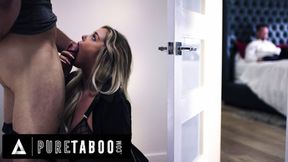 Cheating blonde wife almost gets caught in closet