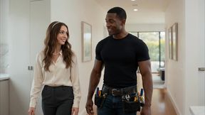 plumbing problems, and the dark-skinned plumber comes to fix the pipe. i try to seduce him and give him a really good blowjob (ai-generated video)