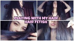 Playing with my long hair - long dark hair fetish