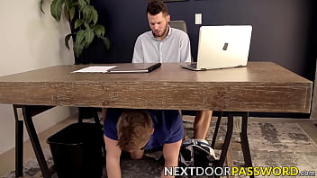 Threesome jock bareback sex party on the office table