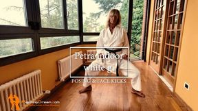 Petra indoor white gi posing and face kicks