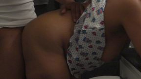 Ebony MILF with big ass sucks BBC in bathroom