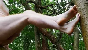 Naked Redhead Pisses and Cums Solo in Forest Feast