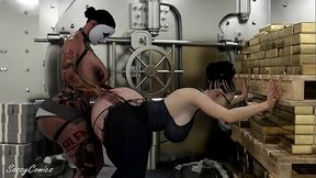 Ladyboy Bank Robber Anal Fucking Big Ass Teller in Gold vault - sassycomics