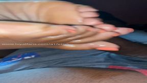 Coworker side footjob view