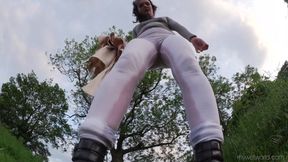 Pissing my White Leggings in the field