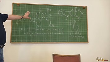 Dirty minded, college girls are fucking their elderly professor in front of the whole class