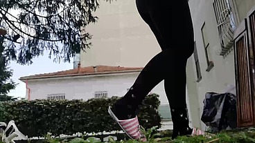 Hot dirty slippers in public garden