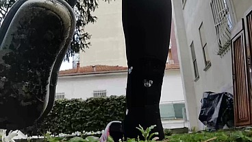 Hot dirty slippers in public garden