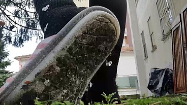 Hot dirty slippers in public garden