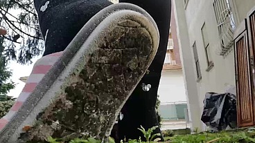 Hot dirty slippers in public garden