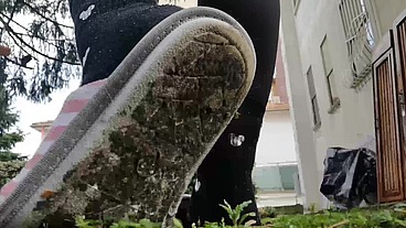 Hot dirty slippers in public garden