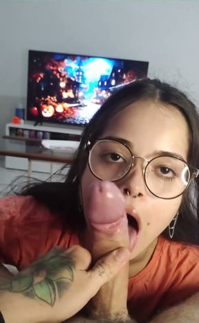 Prado Decorated the House for Halloween and I Recorded Her Giving a Deep, Drooling Blowjob