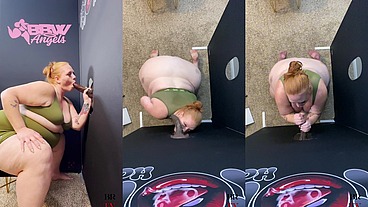 SSBBW Julie Ginger Milks A BBC at Glory Hole And Gets Facial