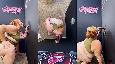 SSBBW Julie Ginger Milks A BBC at Glory Hole And Gets Facial