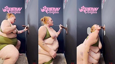 SSBBW Julie Ginger Milks A BBC at Glory Hole And Gets Facial