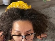 Curly haired slut gets fucked doggystyle and facialized