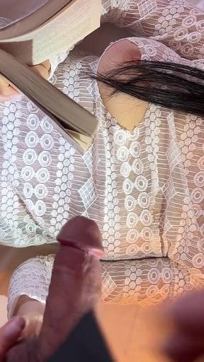 All Natural Big Tits Skinny Long Legs Brunette Makes a Big Cock Guy Moans with Long Tease