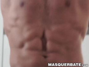 Horny hunk Angelo Goshack wanking throbbing dick in kitchen