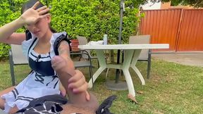 CLEANING BABE GETS FUCKED IN THE GARDEN