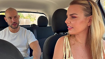 Crazy blonde MILF driver picks me up and inhales my balls in the car