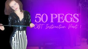 50 Pegs CBT Instruction Part 1 : English Dominatrix In Shiny Latex Rubber Gives You Instructional CBT with 50 Clothespegs And Crop