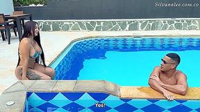 Seduces A Lucky Fitness Guy With Her Spectacular Sexy Body In The Pool