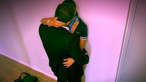Flight attendant gets fucked after a long flight and begs for a big load