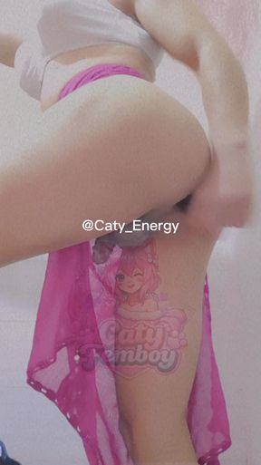 Twink Femboy having Fun with a Dildo Cucumber in Shower