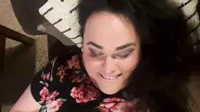 Curvy BBW woman throatfucks shapeshifting trans girl