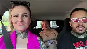 Young redhead snatches a sweet treat in the car