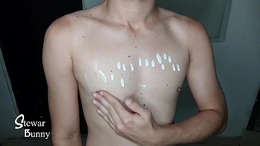 playing with my breast and cream