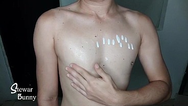 playing with my breast and cream