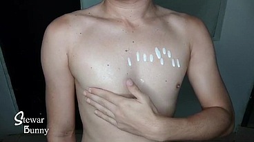 playing with my breast and cream