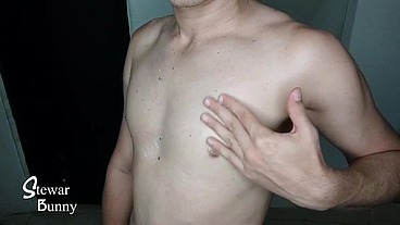 playing with my breast and cream