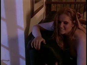 Brunette gets bent over on sofa and her pussy spread and licked by girlfriend