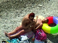 Redhead Milf Pleasing Her Horny Man On The Beach