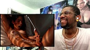 beautiful transgender teen discovering her hard tasty girl cock and gets her whole body cum covered, ai generated