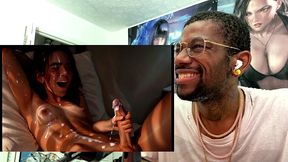 beautiful transgender teen discovering her hard tasty girl cock and gets her whole body cum covered, ai generated