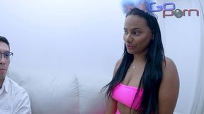 brazilian brunette teaching shy japanese how to sex without shame: sex class in the studio