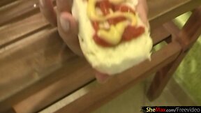 Yummy TS big cock gets swinged and jerked till messy cumshot