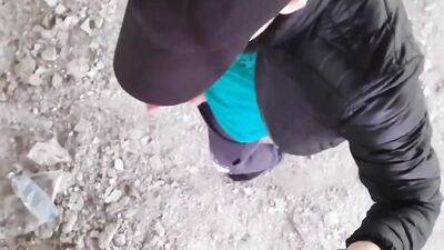 Amateur Russian bloke is jerking his wood out in the open