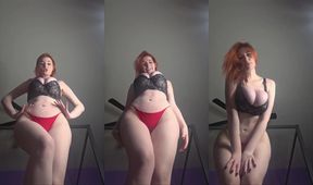 Giantess redhead steps on tiny man crushing him with huge tits giggles