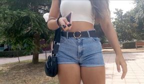 Candid latina sexy big booty shorts