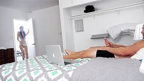 Step sister critiques enormous cocks in this dick-on-dick display