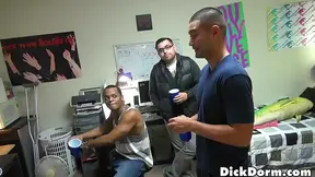 Chubby gay guy with short dark hair enjoying an awesome interracial fuck