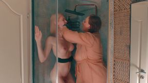 Trans Stepdoughter Caught in the Shower - No Orgasm Allowed - Hand Over Mouth Black Glove Fetish and Sissy Cunt Fucking Deep