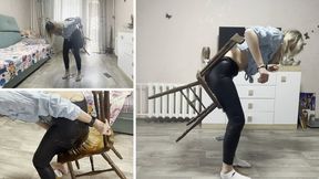 Anastasia is glued to a wooden chair